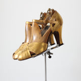 "Golden Toes" Vintage 1940's Gold Leather Peep Toe Heels UK 5 EU 38 US 7