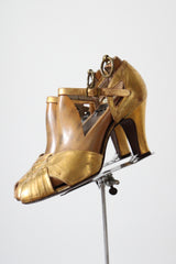 "Golden Toes" Vintage 1940's Gold Leather Peep Toe Heels UK 5 EU 38 US 7