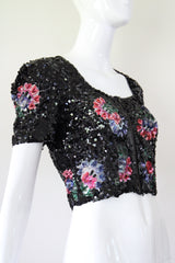 "Sequin Florals" Vintage 1930's Tulle & Sequin Floral Blouse UK 8 US 4