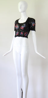 "Sequin Florals" Vintage 1930's Tulle & Sequin Floral Blouse UK 8 US 4