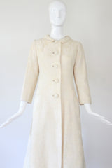 "Matelasse Brocade: Vintage 1960's Cream Matelasse Brocade Coat UK 10 US 6