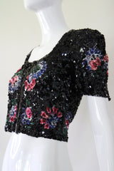 "Sequin Florals" Vintage 1930's Tulle & Sequin Floral Blouse UK 8 US 4