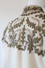 "Cream Wool & Gold Embroidery" Vintage 1940's Cream Wool Beaded & Embroidered Cape UK 8-12 US 4-8
