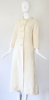 "Matelasse Brocade: Vintage 1960's Cream Matelasse Brocade Coat UK 10 US 6
