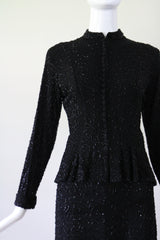 "Divine Beadwork" Vintage 1940's Crepe Silk Beaded Suit UK 10 US 6