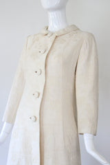"Matelasse Brocade: Vintage 1960's Cream Matelasse Brocade Coat UK 10 US 6