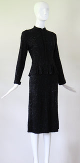 "Divine Beadwork" Vintage 1940's Crepe Silk Beaded Suit UK 10 US 6
