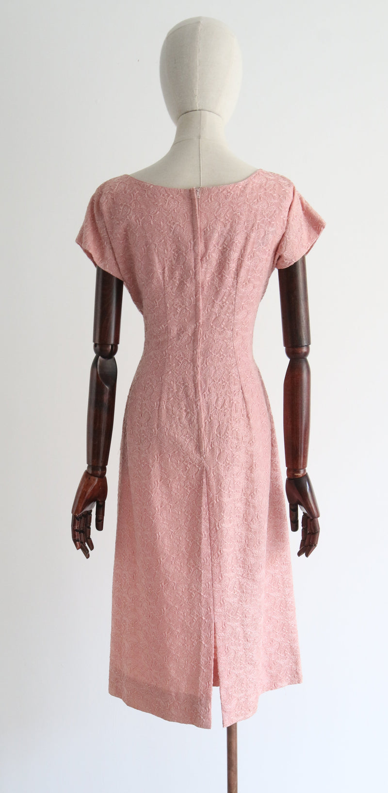 "Pink Floral Embroidery" Vintage 1950's Pink Floral Embroidered Dress UK 12 US 8