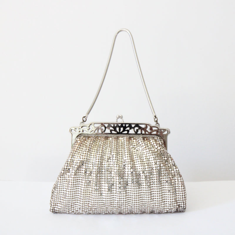 "Silver Mesh & Chains" Vintage 1960's Silver Mesh Whiting & Davis Handbag