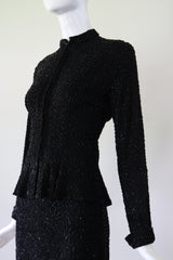 "Divine Beadwork" Vintage 1940's Crepe Silk Beaded Suit UK 10 US 6