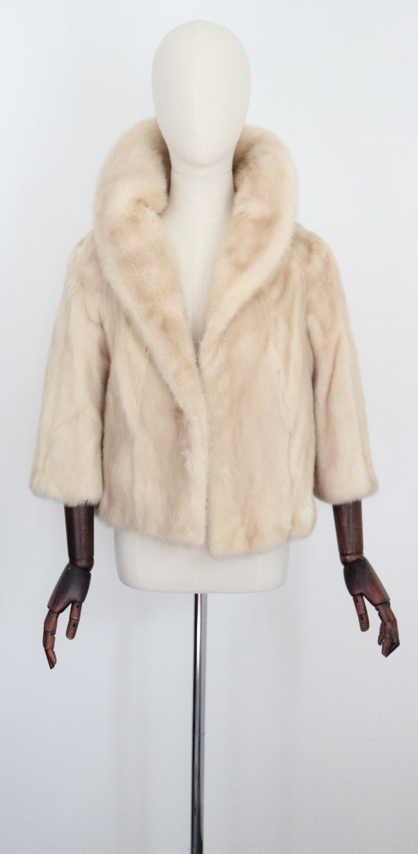 "Ethel's Favourite" Vintage 1960's Cream Mink Jacket UK 8-10 US 4-6