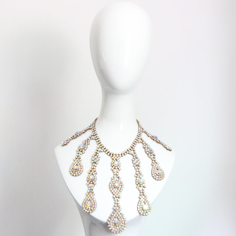 "Iridescent Droplets" Vintage 1950's Statement Rhinestone Droplet Necklace