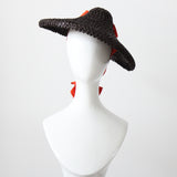 "Straw & Ribbon" Vintage 1940's Bitter Chocolate Brown & Orange Ribbon Percher Hat