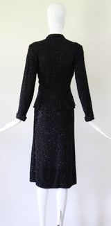 "Divine Beadwork" Vintage 1940's Crepe Silk Beaded Suit UK 10 US 6