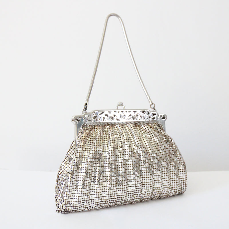 "Silver Mesh & Chains" Vintage 1960's Silver Mesh Whiting & Davis Handbag