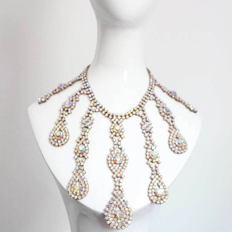 "Iridescent Droplets" Vintage 1950's Statement Rhinestone Droplet Necklace