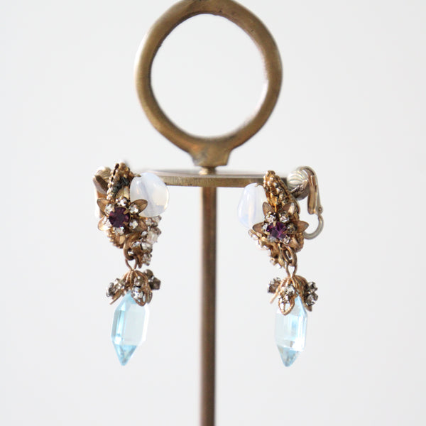 "Moonstones & Rhinestones" Vintage 1940's Miriam Haskell Clip on Earrings
