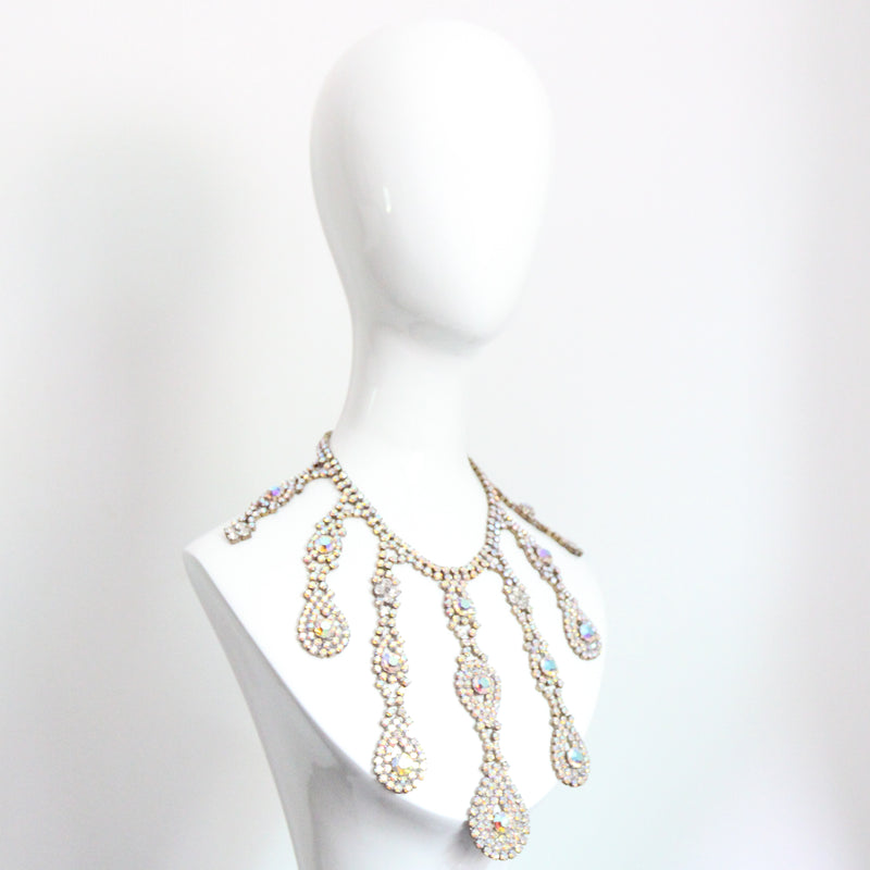 "Iridescent Droplets" Vintage 1950's Statement Rhinestone Droplet Necklace