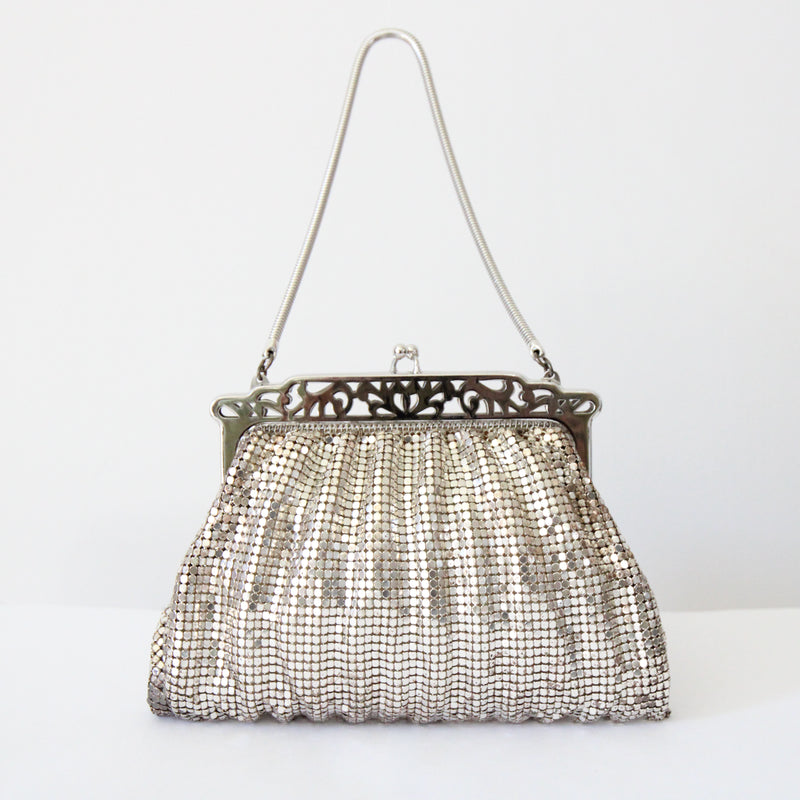 "Silver Mesh & Chains" Vintage 1960's Silver Mesh Whiting & Davis Handbag