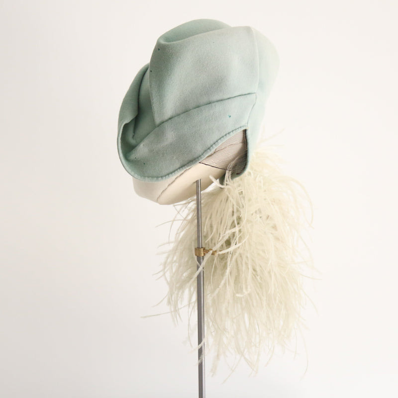 "Eau De Nil Plume" Vintage 1960's Eau De Nil Felt Hat