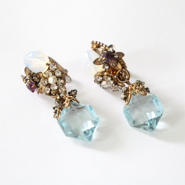 "Moonstones & Rhinestones" Vintage 1940's Miriam Haskell Clip on Earrings