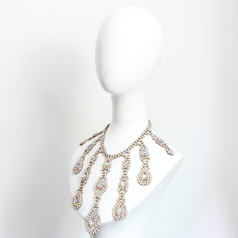 "Iridescent Droplets" Vintage 1950's Statement Rhinestone Droplet Necklace
