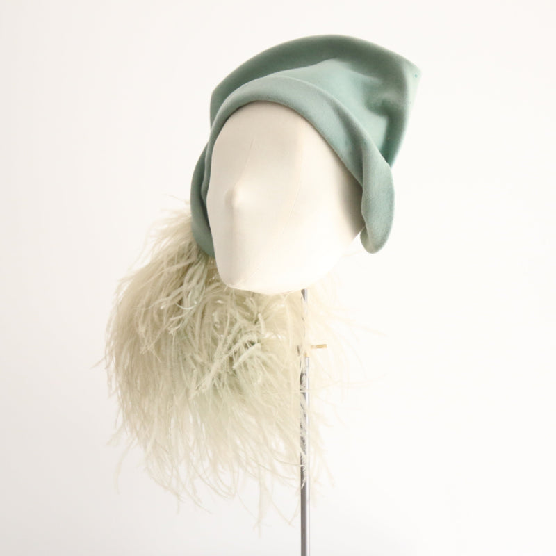 "Eau De Nil Plume" Vintage 1960's Eau De Nil Felt Hat