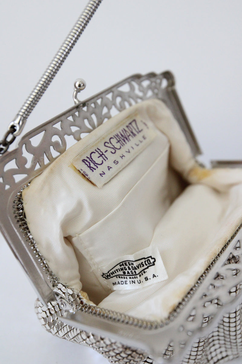 "Silver Mesh & Chains" Vintage 1960's Silver Mesh Whiting & Davis Handbag