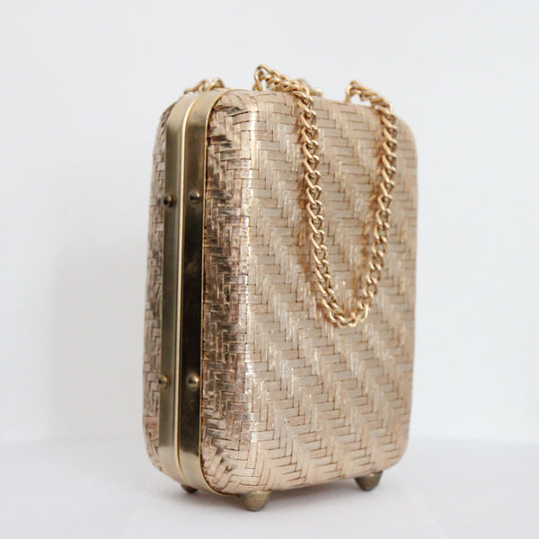 "Golden Chevron Weave" Vintage 1960's Golden Chevron Woven Box Bag