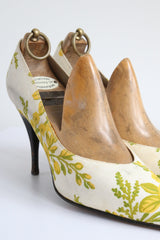 "Zesty Florals" Vintage 1950's Floral Silk Heels UK 4 EU 37 US 6