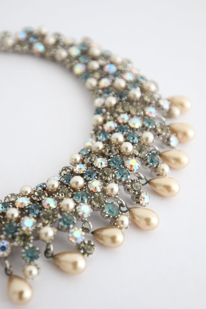"Frosted Rhinestones & Pearls" Vintage 1950's Statement Rhinestone & Pearl Necklace