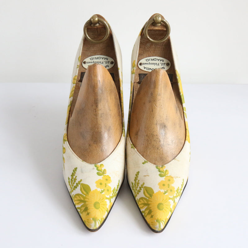 "Zesty Florals" Vintage 1950's Floral Silk Heels UK 4 EU 37 US 6