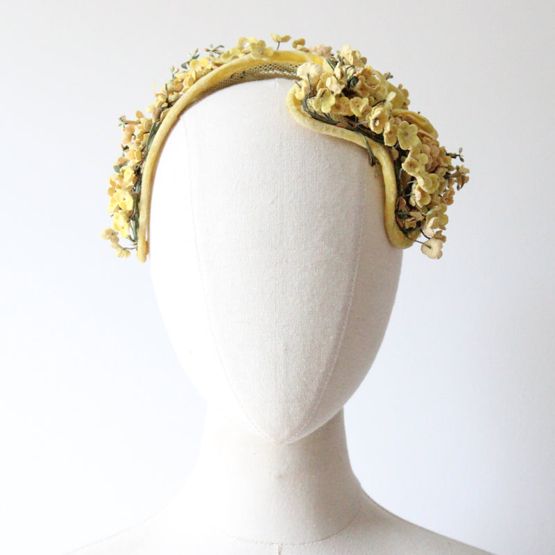 "Sunshine Yellow" Vintage 1950's Yellow Floral Bandeau Hat