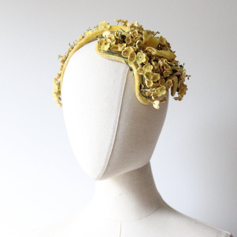 "Sunshine Yellow" Vintage 1950's Yellow Floral Bandeau Hat