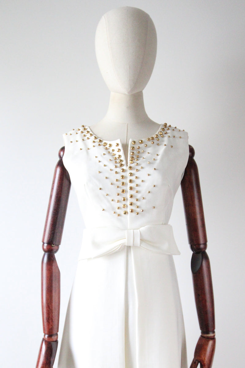 "Gold Studded Sky" Vintage 1960's Gold Studded Embellished Dress UK 8-10 US 4-6