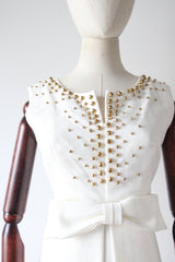 "Gold Studded Sky" Vintage 1960's Gold Studded Embellished Dress UK 8-10 US 4-6