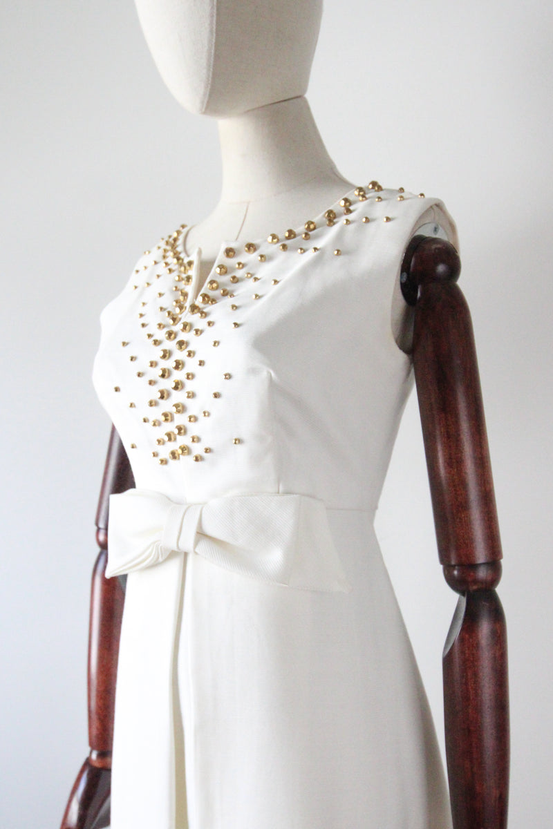 "Gold Studded Sky" Vintage 1960's Gold Studded Embellished Dress UK 8-10 US 4-6