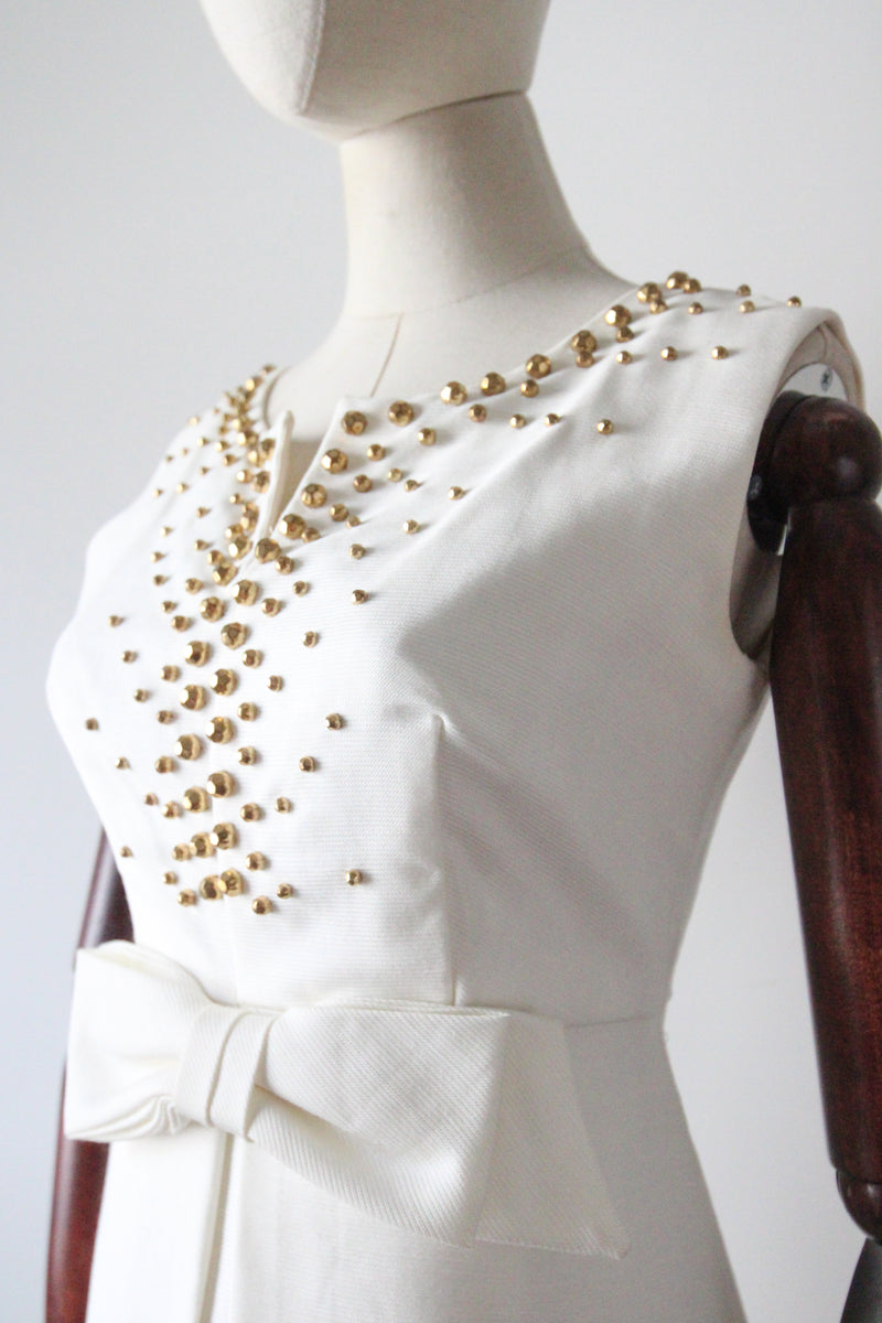 "Gold Studded Sky" Vintage 1960's Gold Studded Embellished Dress UK 8-10 US 4-6