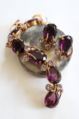 "Amethyst & Lilac Rhinestones" Vintage 1950's Amethyst & Lilac Rhinestone Demi Parure Set