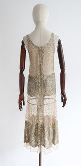 "Gold Sequins & Tulle" Vintage 1920's Gold Sequin & Bead Tulle Dress UK 6-8 US 2-4