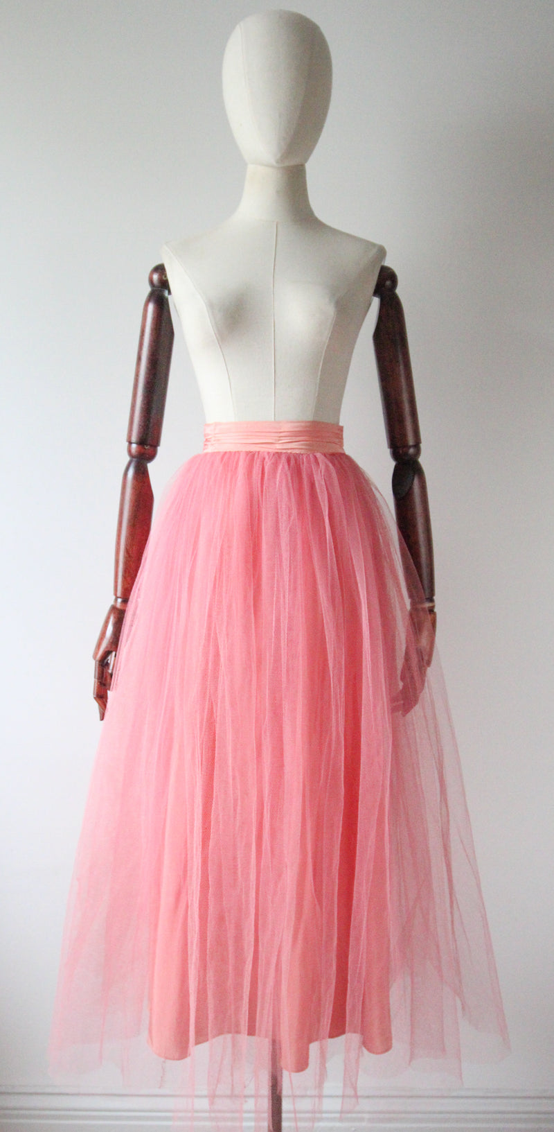 "Peach & Pink Tulle" Vintage 1950's Peach Rayon & Pink Tulle Skirt UK 4-6 US 0-2