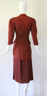 "Draped Pleats" Vintage 1940's Draped Pleated Crepe Silk Skirt Suit UK 10 US 6