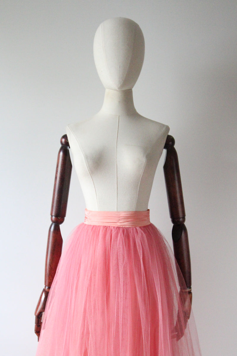 "Peach & Pink Tulle" Vintage 1950's Peach Rayon & Pink Tulle Skirt UK 4-6 US 0-2