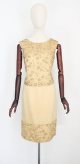 "Gold Satin & Beads" Vintage 1960's Gold Satin & Beaded Blouse & Skirt Set UK 8-10 US 4-6