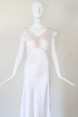 "Pink Lace Accents" Vintage 1930's Ice Blue & Pink Lace Gown UK 12-14 US 8-10