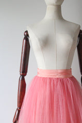 "Peach & Pink Tulle" Vintage 1950's Peach Rayon & Pink Tulle Skirt UK 4-6 US 0-2