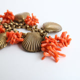 "Seashells & Coral" Vintage 1950's Gold Shell & Coral Charm Bracelet