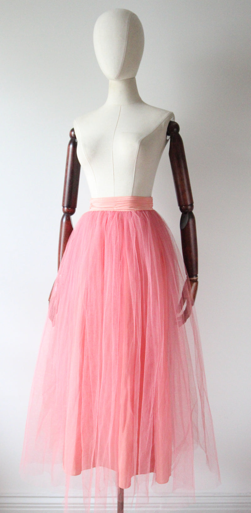 "Peach & Pink Tulle" Vintage 1950's Peach Rayon & Pink Tulle Skirt UK 4-6 US 0-2