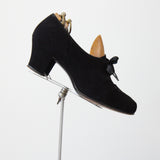 "Ribbon Stitches" Vintage 1940's Black Suede Lace Up Peep Toe Heels UK 4 US 6 EU 37