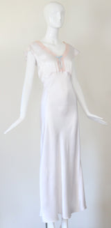 "Pink Lace Accents" Vintage 1930's Ice Blue & Pink Lace Gown UK 12-14 US 8-10